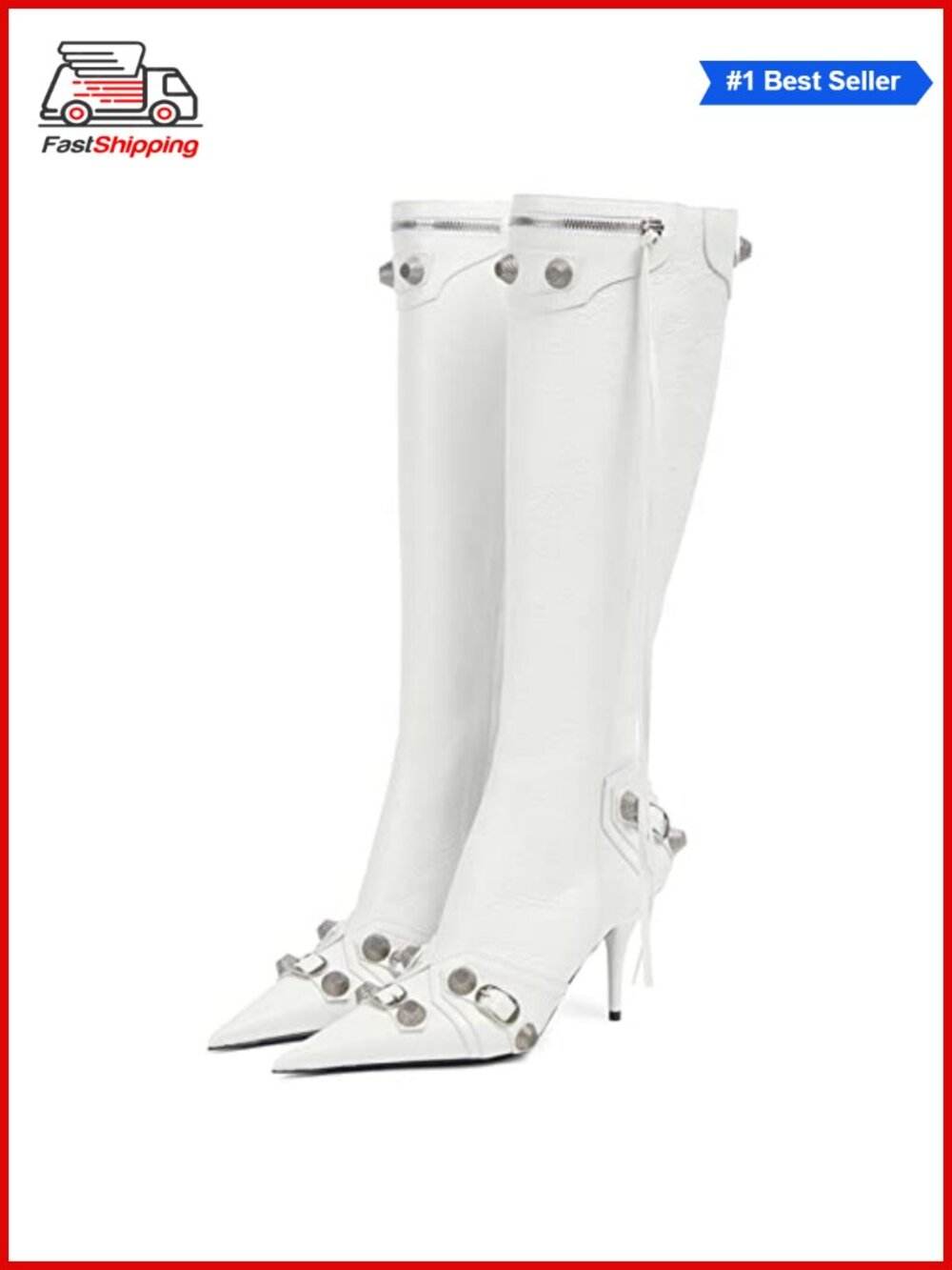 ✨ Dsevht Women's Stiletto Heeled Knee-High Boots Pointed Toe Faux Leather Zipper